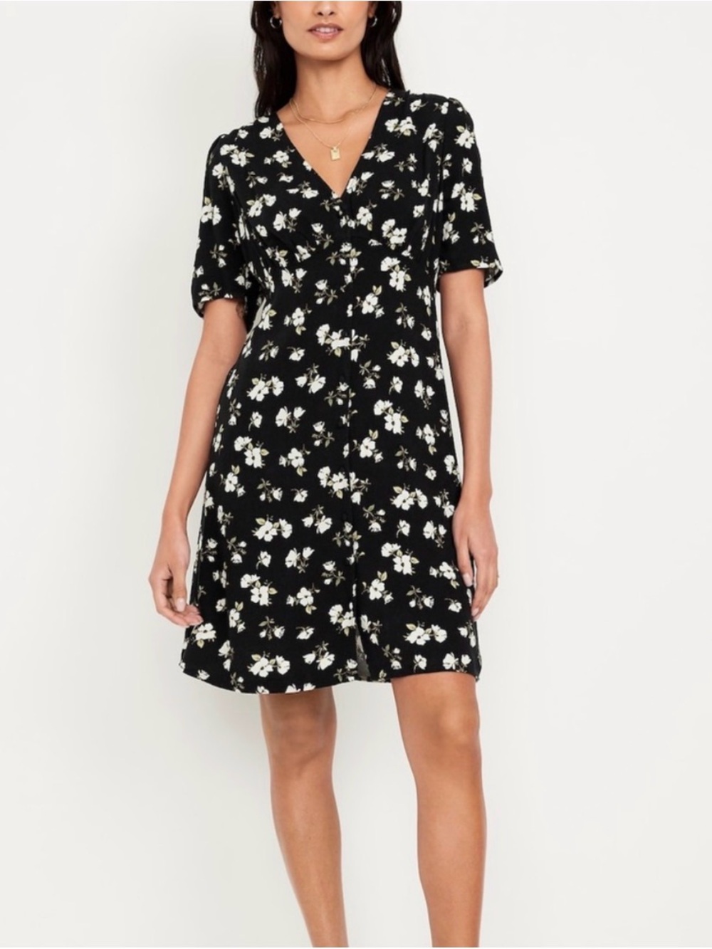OLD NAVY Button-Down Crepe Mini Dress Black Floral Size Large